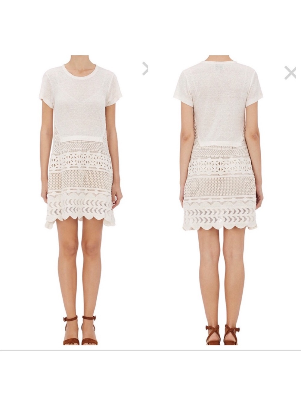 Sea New York Ivory Crochet-Panel Mini Dress Linen Blend Size Medium